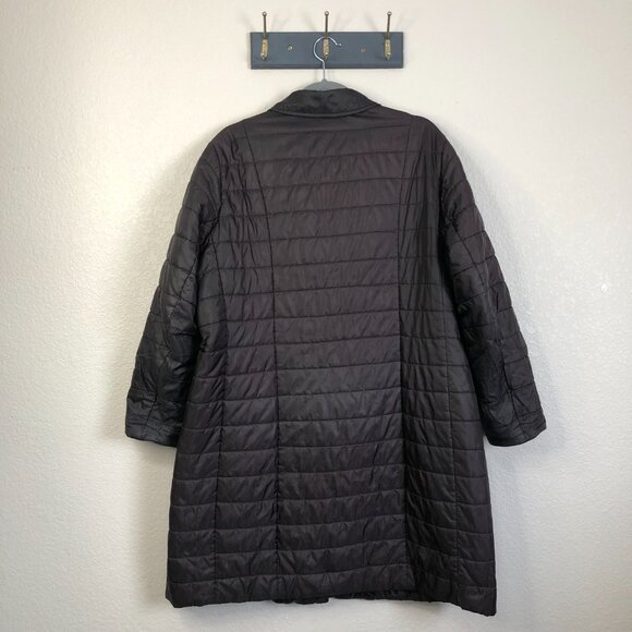 Lands' End Black Long Puffer Coat Women's 16W Snap Button Fall Winter Warm Cozy - Picture 12 of 12